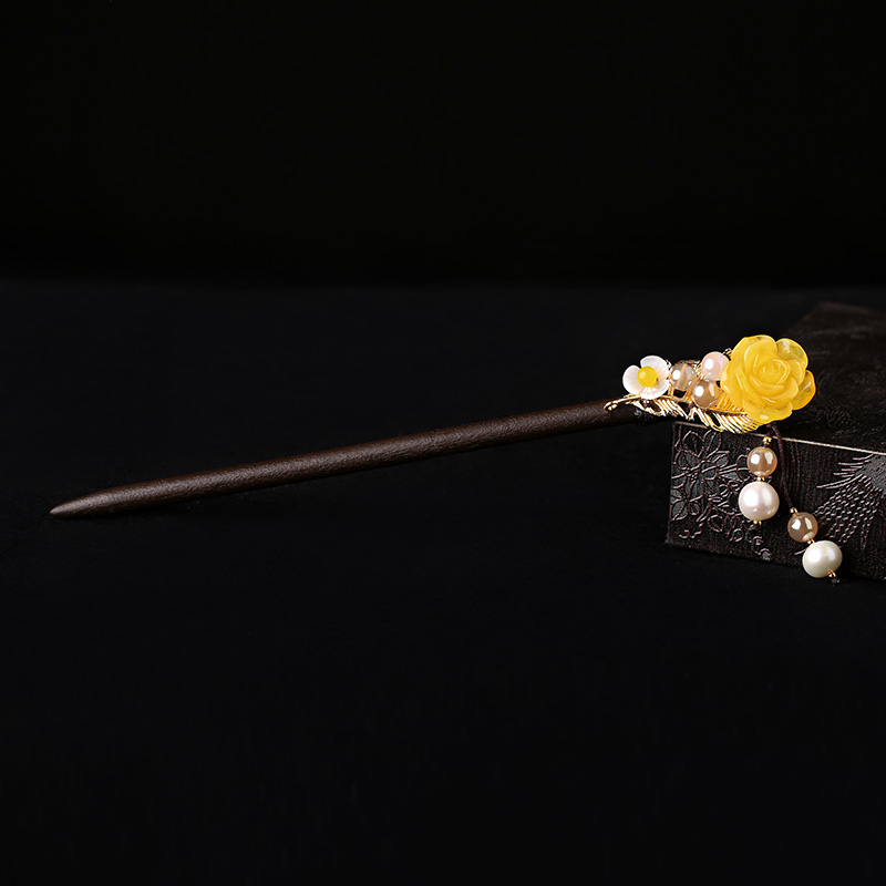 清新脫俗黃花朵簪子：古風(fēng)氣質(zhì)發(fā)簪頭飾