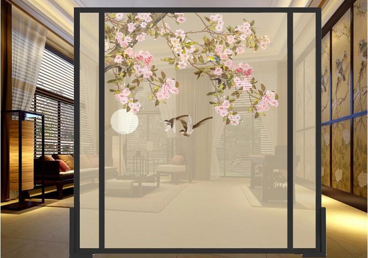 現(xiàn)代中式實木屏風隔斷花鳥