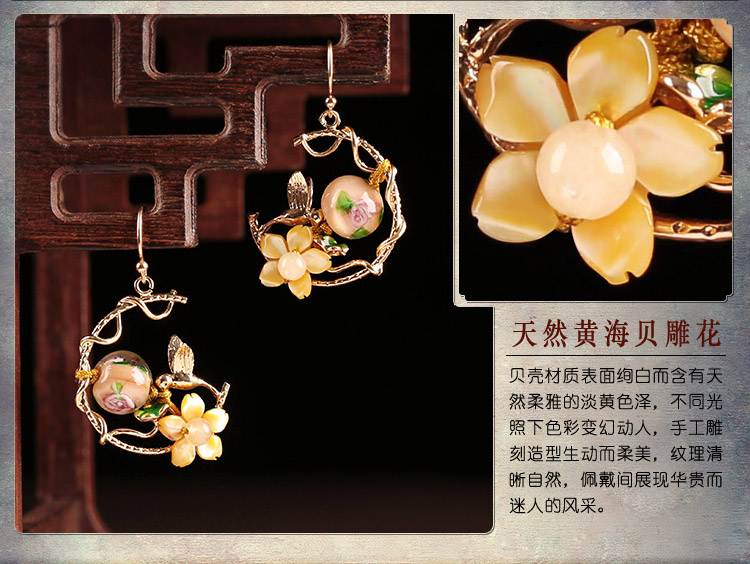 華貴典雅閃閃耳環(huán)，清新淡黃花朵耳環(huán)首飾