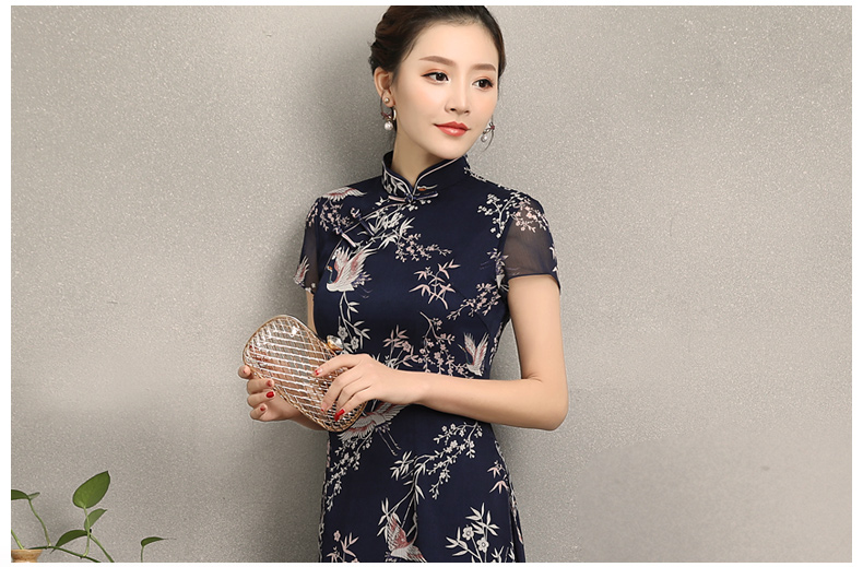 祥鶴印花中式旗袍，唐風茶服旗袍上衣圖片