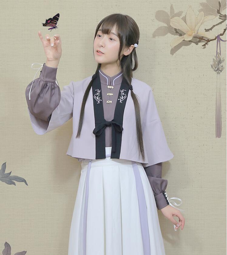 改良版清新唯美漢服，繡花褙子漢服圖片