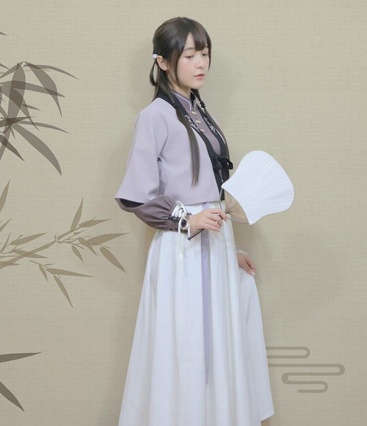 改良版清新唯美漢服，繡花褙子漢服圖片