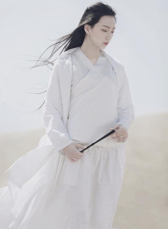 兩款復古亞麻民國風漢服，白色簡約中式漢服