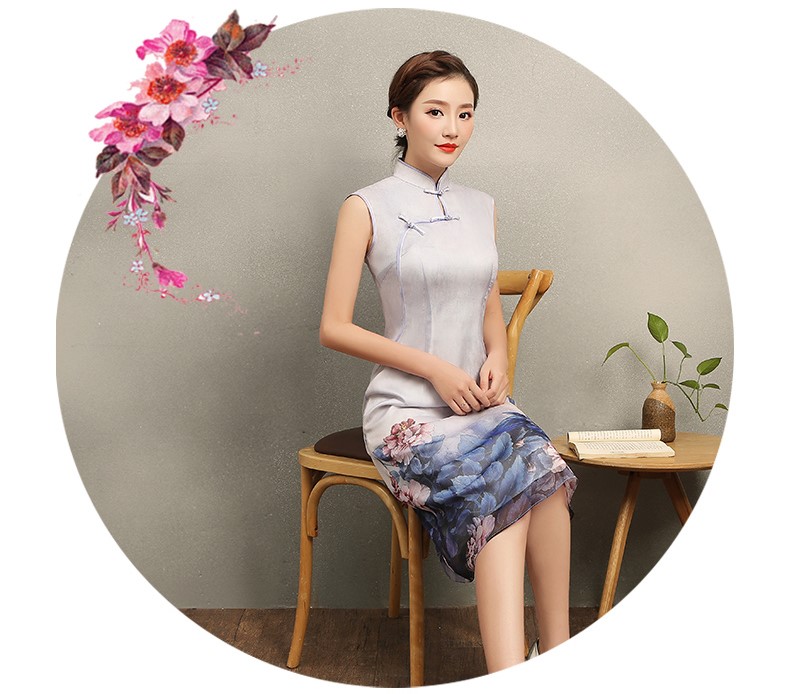 溫婉優(yōu)雅淡紫旗袍，文藝復古氣息旗袍裙