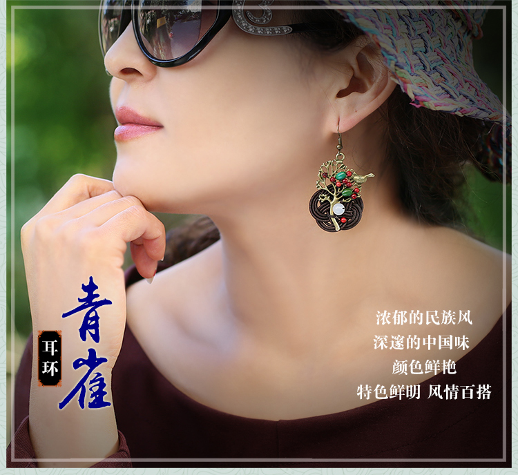 森系古典耳墜耳環(huán)，中國(guó)風(fēng)夸張吊墜耳環(huán)