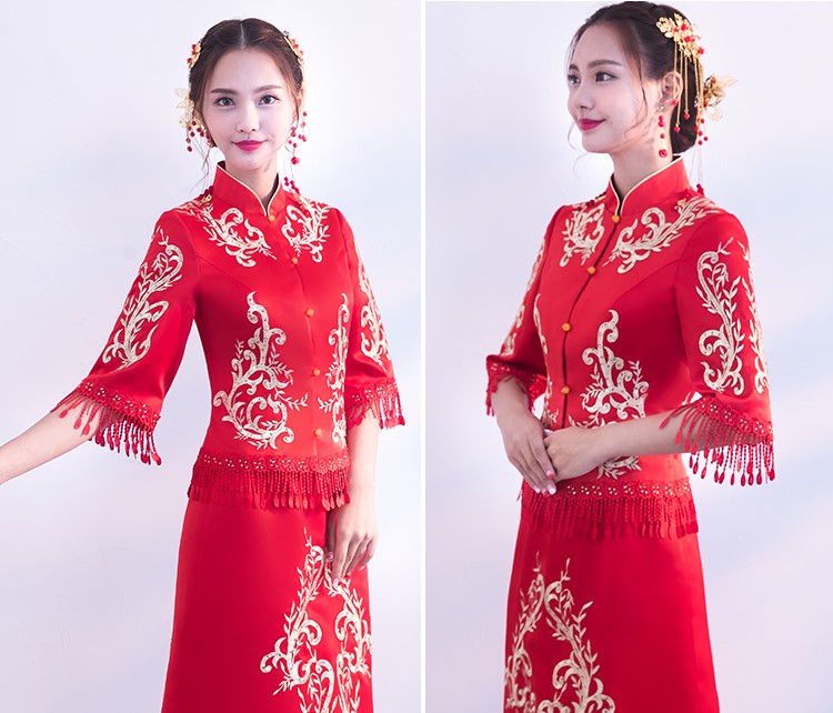 時尚修身新娘結(jié)婚禮服，龍鳳褂中式禮服