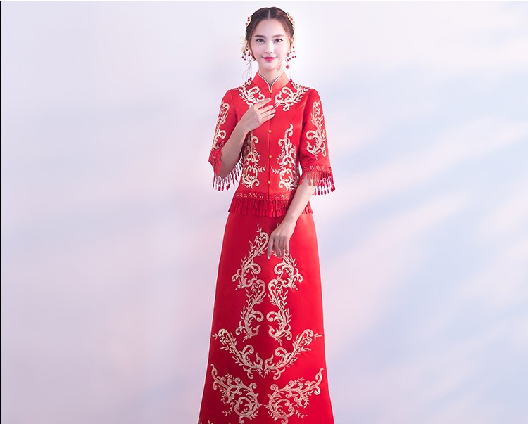 時尚修身新娘結(jié)婚禮服，龍鳳褂中式禮服