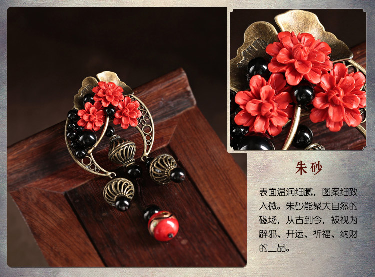 中國風紅胸花朱砂胸針飾品