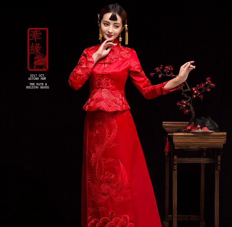 紅妝素雅中式禮服，同色系刺繡新娘禮服