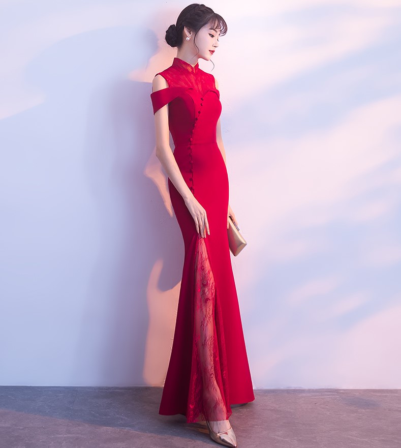 魚(yú)尾修身中式禮服，唯美中國(guó)風(fēng)晚禮服