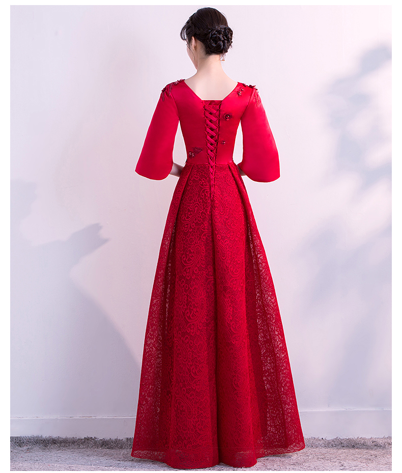 時尚性感V領(lǐng)中式禮服，立體繡花新娘結(jié)婚禮服