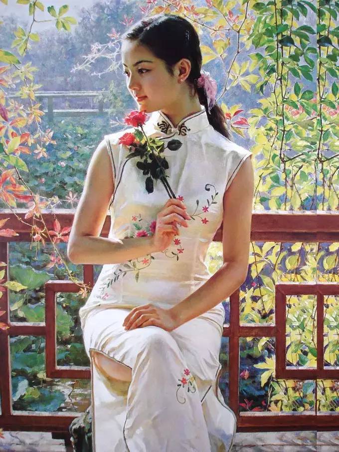 風(fēng)情萬種的油畫旗袍女子！