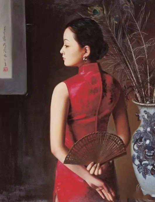 風(fēng)情萬種的油畫旗袍女子！