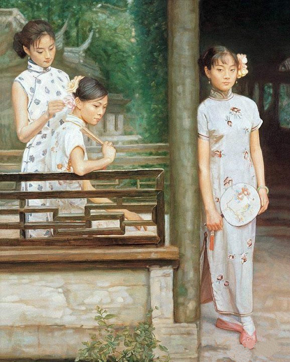 風情萬種的油畫旗袍女子！