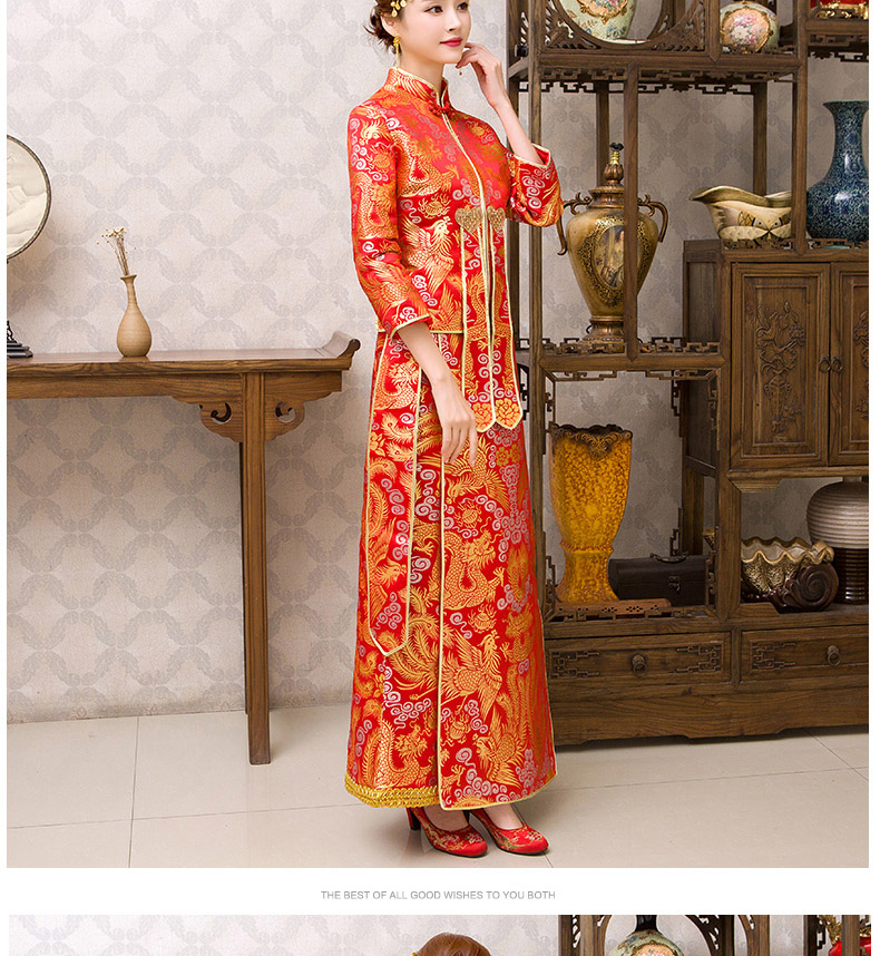 紅色旗袍中式禮服，新娘結(jié)婚禮服