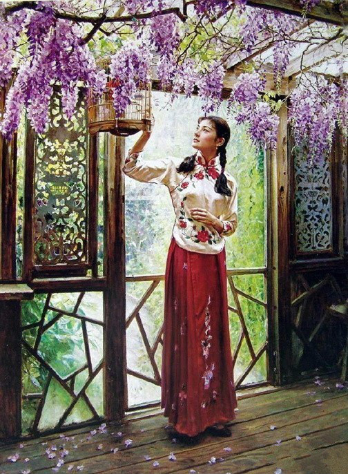 風(fēng)情萬種的油畫旗袍女子！