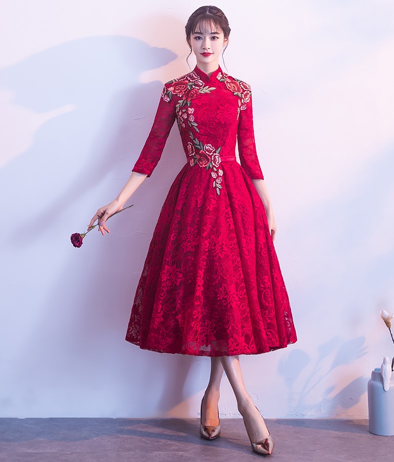古典蕾絲中式禮服，優(yōu)雅花朵晚禮服