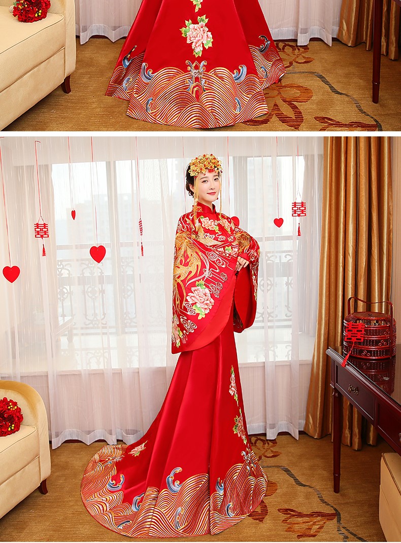 華麗復(fù)古中式禮服，新娘魚(yú)尾結(jié)婚禮服