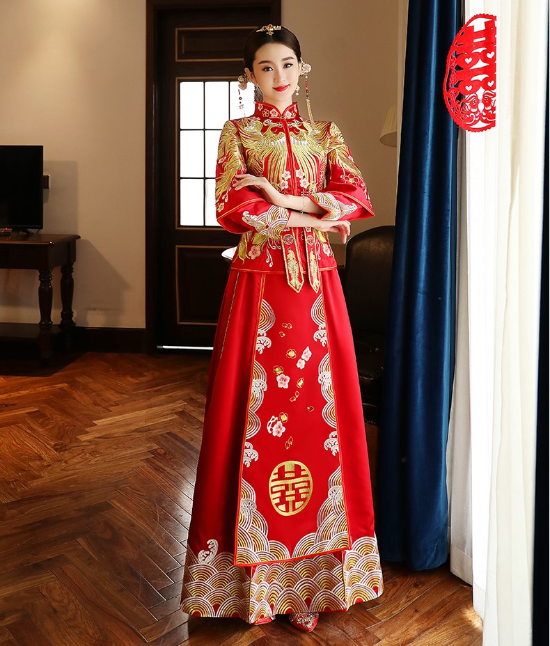 古典獨特刺繡新娘禮服，結(jié)婚中式禮服