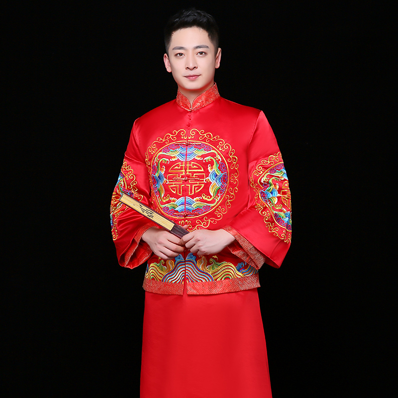 秀禾服男裝中式禮服，紅色雙喜新郎禮服
