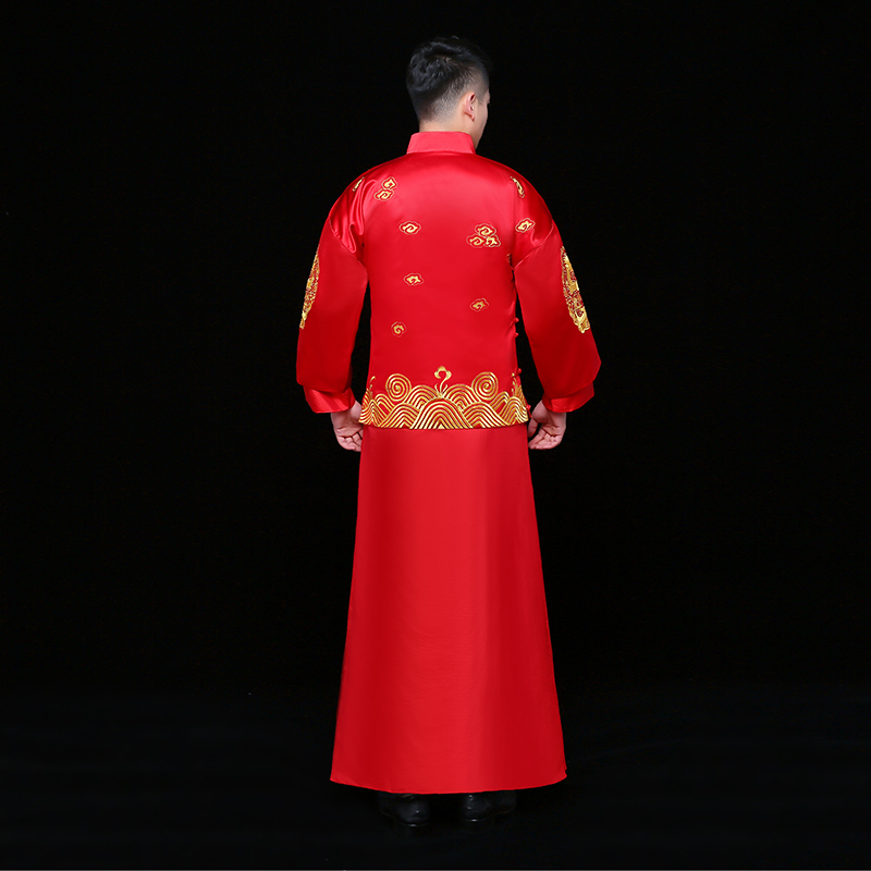 金龍刺繡男士中式禮服，時尚中國風(fēng)新郎禮服