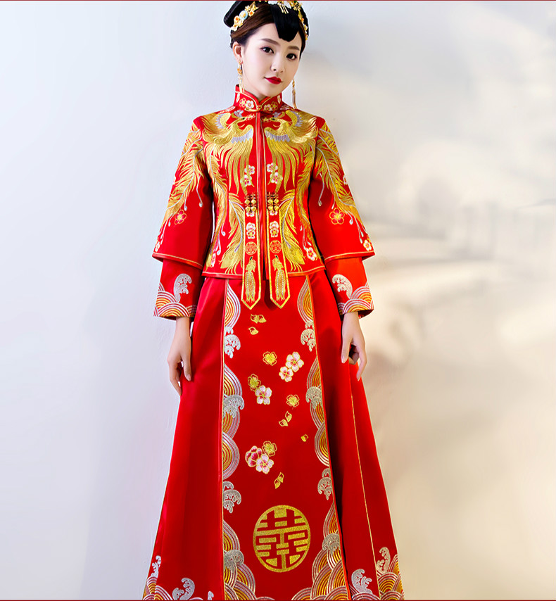 傳統(tǒng)中式禮服，紅色結(jié)婚新娘禮服