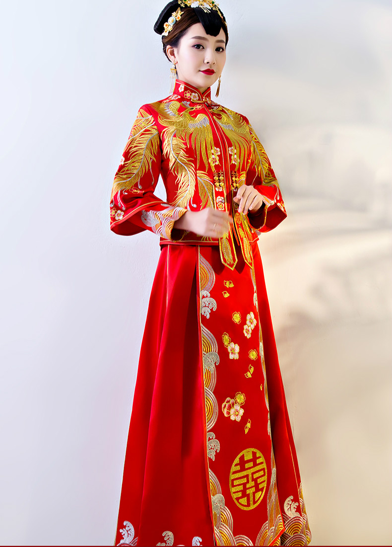 傳統(tǒng)中式禮服，紅色結(jié)婚新娘禮服