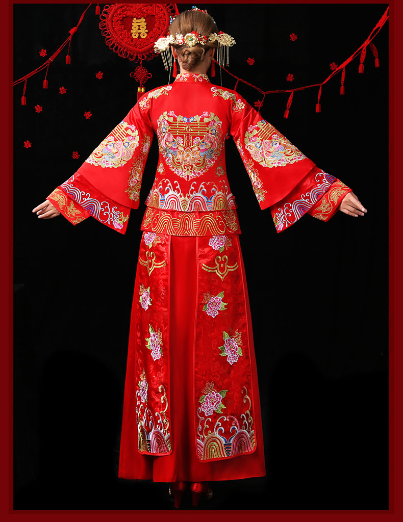 古典中國風(fēng)中式禮服，紅色結(jié)婚新娘禮服