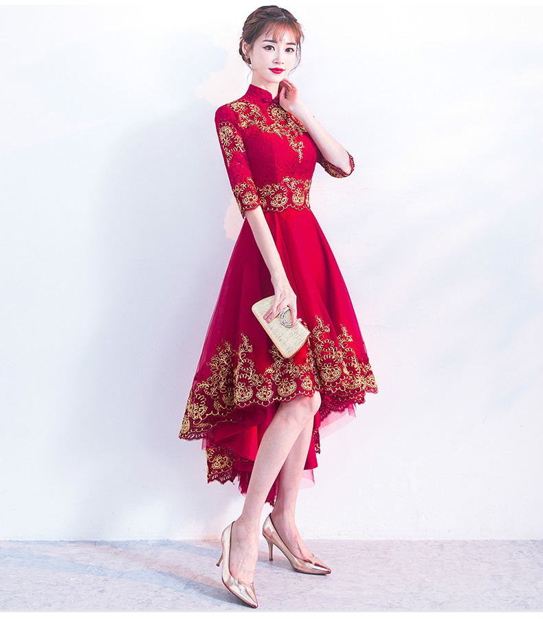 時(shí)尚傳統(tǒng)中式禮服，紅色新娘晚禮服
