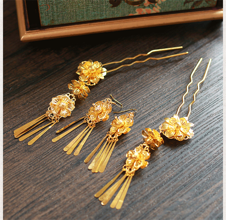 女子金色流蘇古風(fēng)頭飾，鳳冠配飾品