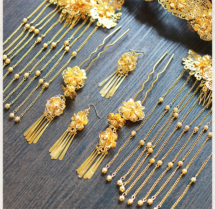 女子金色流蘇古風(fēng)頭飾，鳳冠配飾品