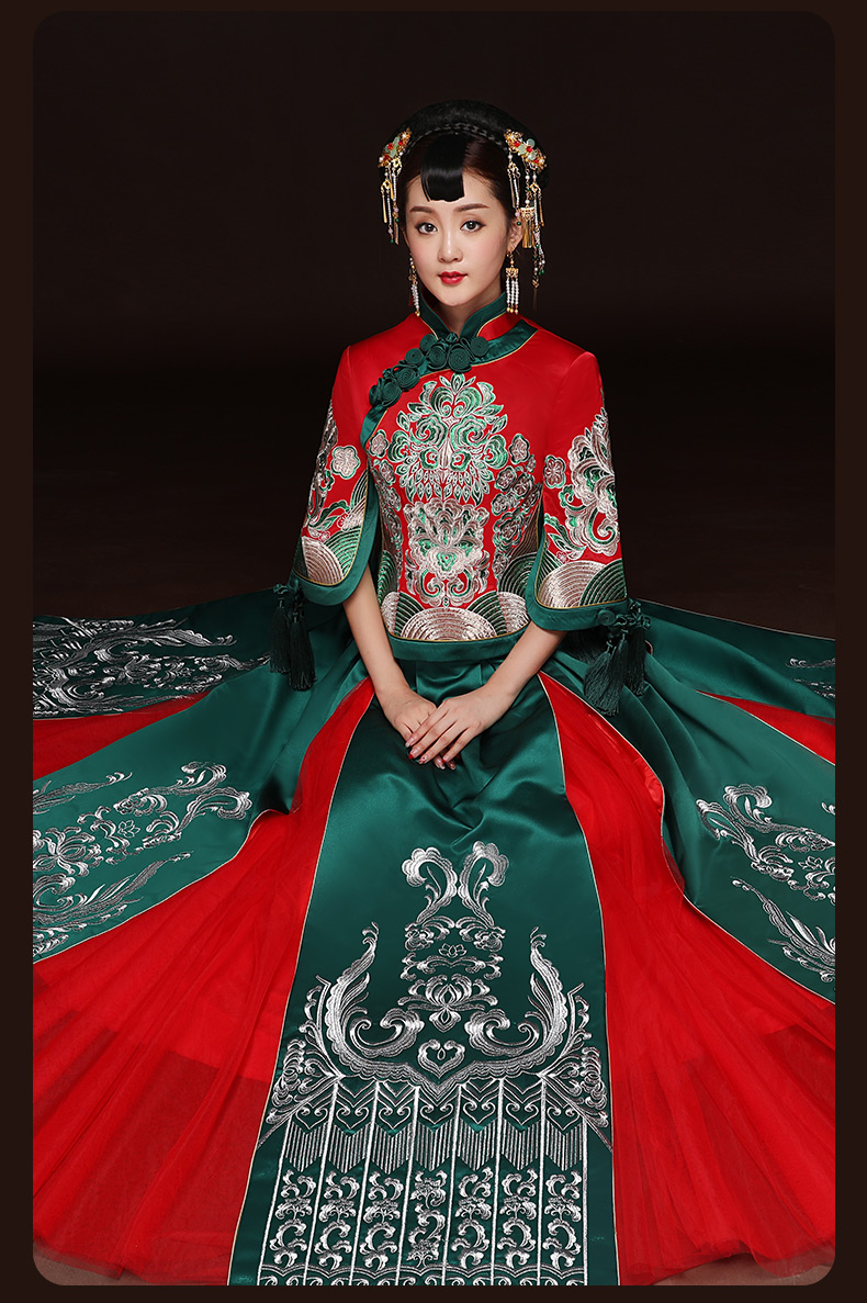 秋季新款紅色敬酒服，改良旗袍長款