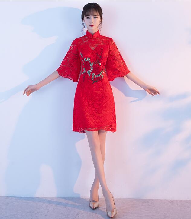 復古立領(lǐng)中袖中式禮服