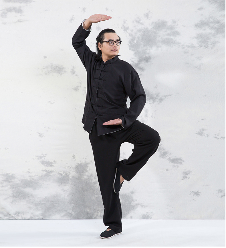 晨練服套裝中國風(fēng)太極服春兩面穿中山裝