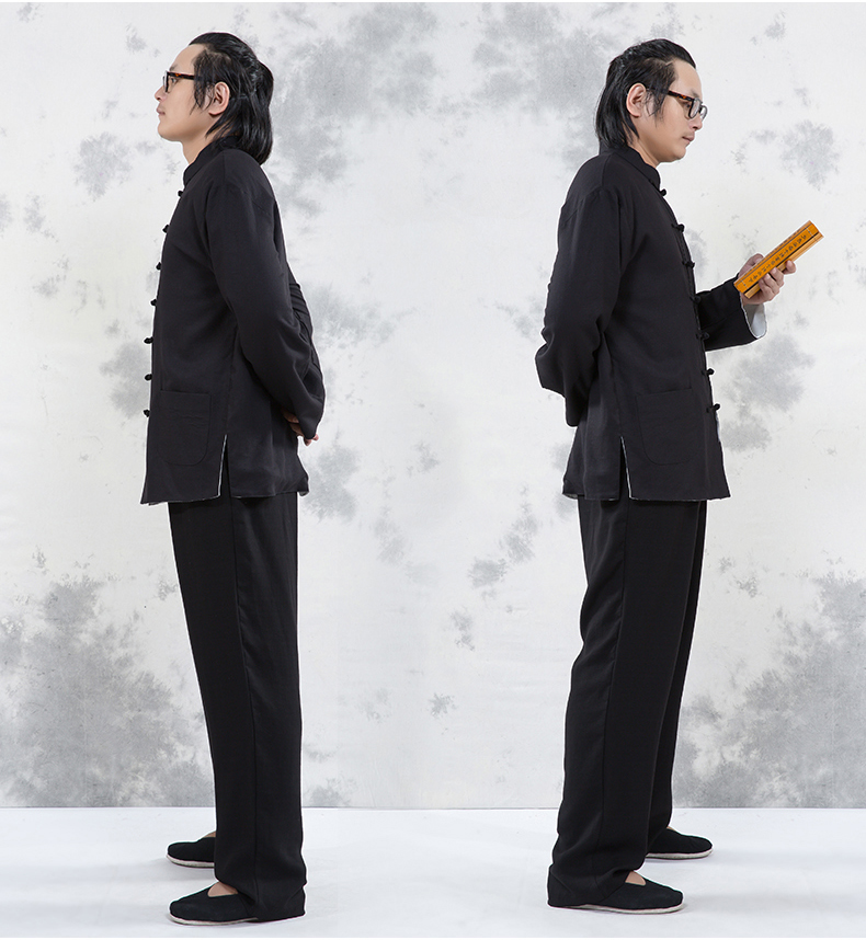 晨練服套裝中國風(fēng)太極服春兩面穿中山裝
