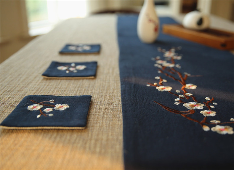 中國風(fēng)刺繡花桌旗梅花茶席布藝禪意