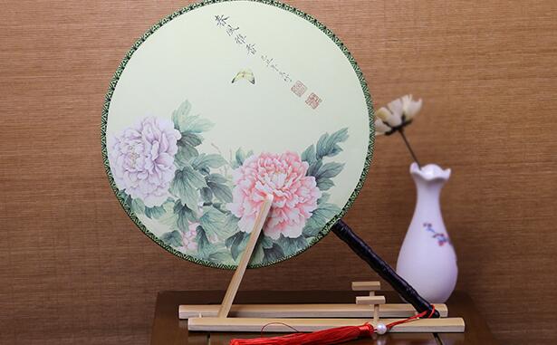 雙面印花團(tuán)扇，古典宮廷漢服扇子