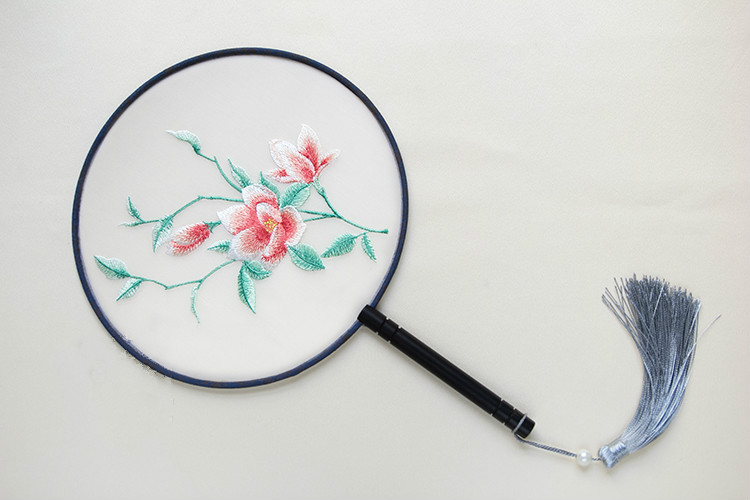古典茉莉花刺繡團扇，復古繡花宮扇工藝扇子