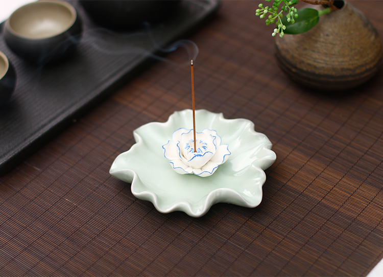 蓮花香爐香插線香爐，創(chuàng)意唯美中式陶瓷熏香爐