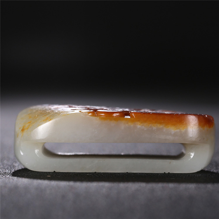 仿古龍御天下白玉皮帶扣，和田玉籽料真皮手把