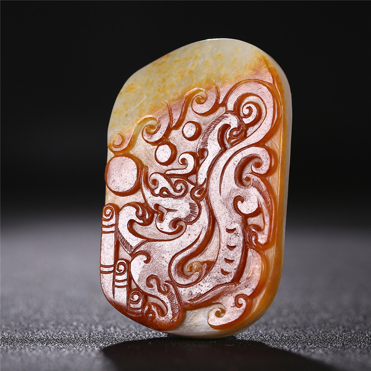 仿古龍御天下白玉皮帶扣，和田玉籽料真皮手把