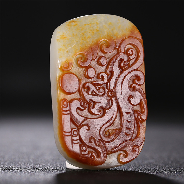 仿古龍御天下白玉皮帶扣，和田玉籽料真皮手把