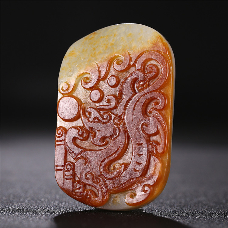 仿古龍御天下白玉皮帶扣，和田玉籽料真皮手把