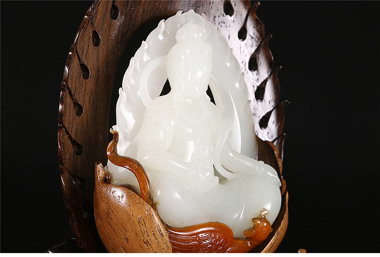 鳳拜觀音手玩件白玉把件，和田玉白玉籽料觀音