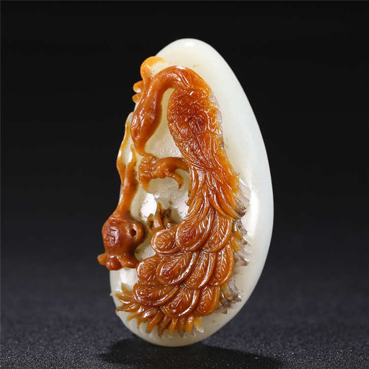 白玉項(xiàng)鏈優(yōu)雅孔雀吊墜，錦繡前程玉石掛墜