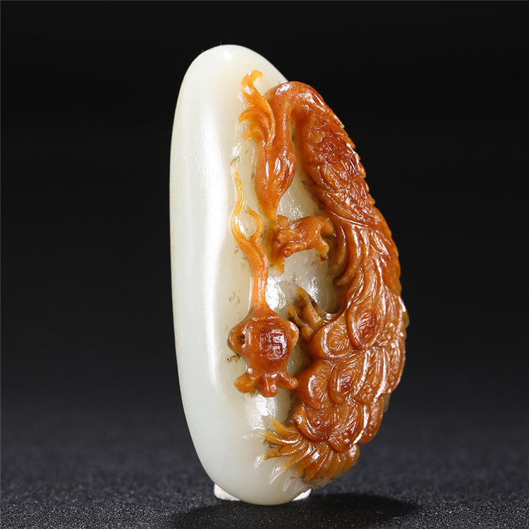 白玉項(xiàng)鏈優(yōu)雅孔雀吊墜，錦繡前程玉石掛墜