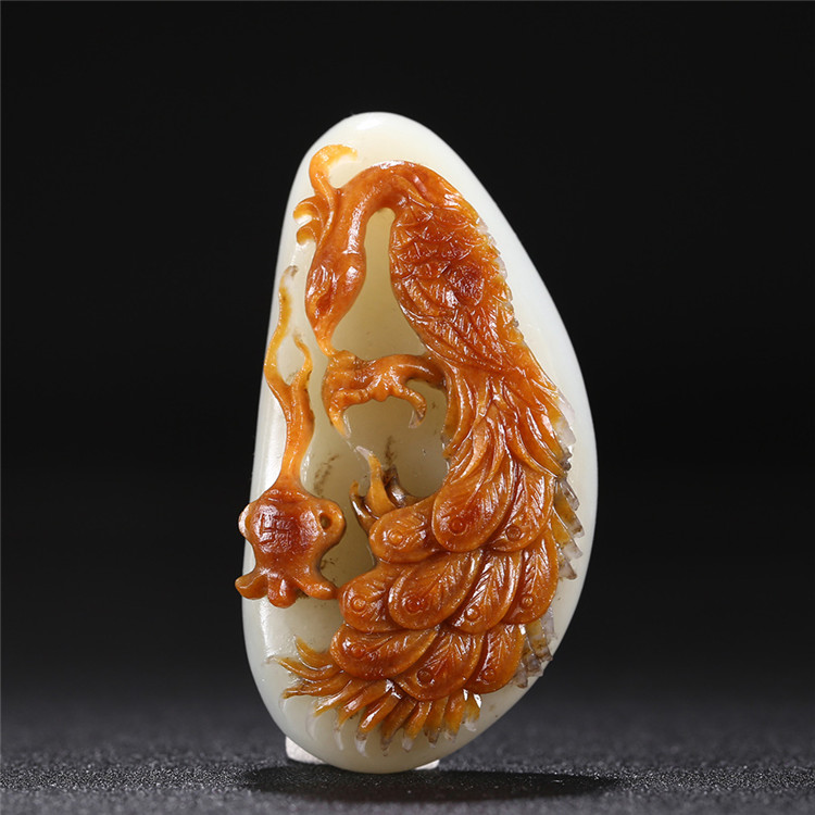 白玉項(xiàng)鏈優(yōu)雅孔雀吊墜，錦繡前程玉石掛墜