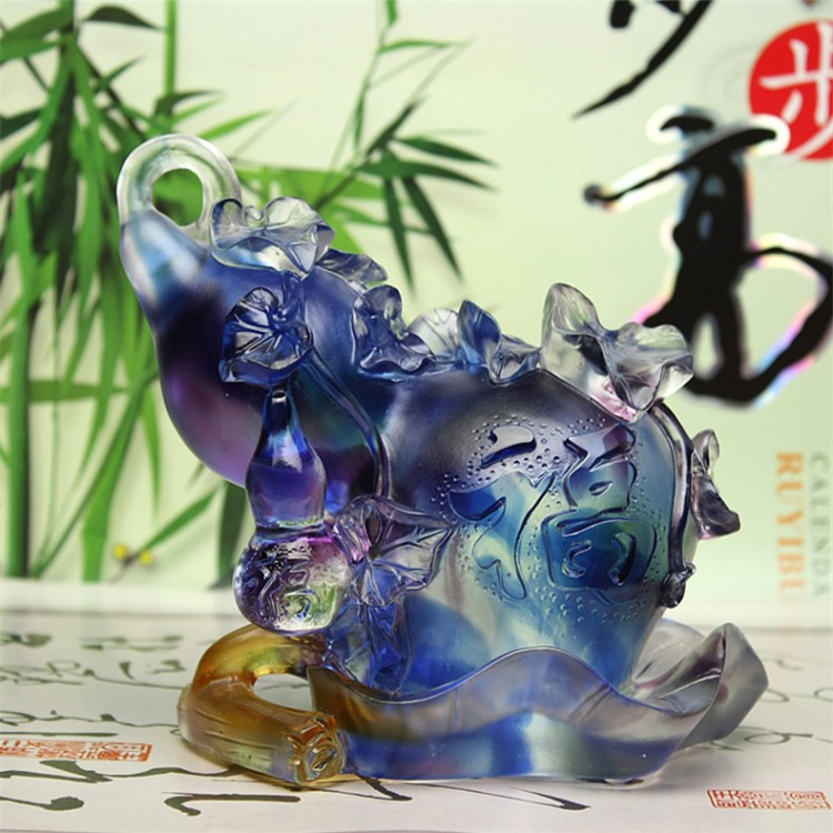 藍紫色琉璃葫蘆工藝裝飾品擺