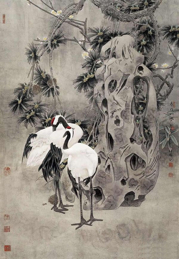 竇申清仙鶴工筆畫(huà)國(guó)畫(huà)作品欣賞