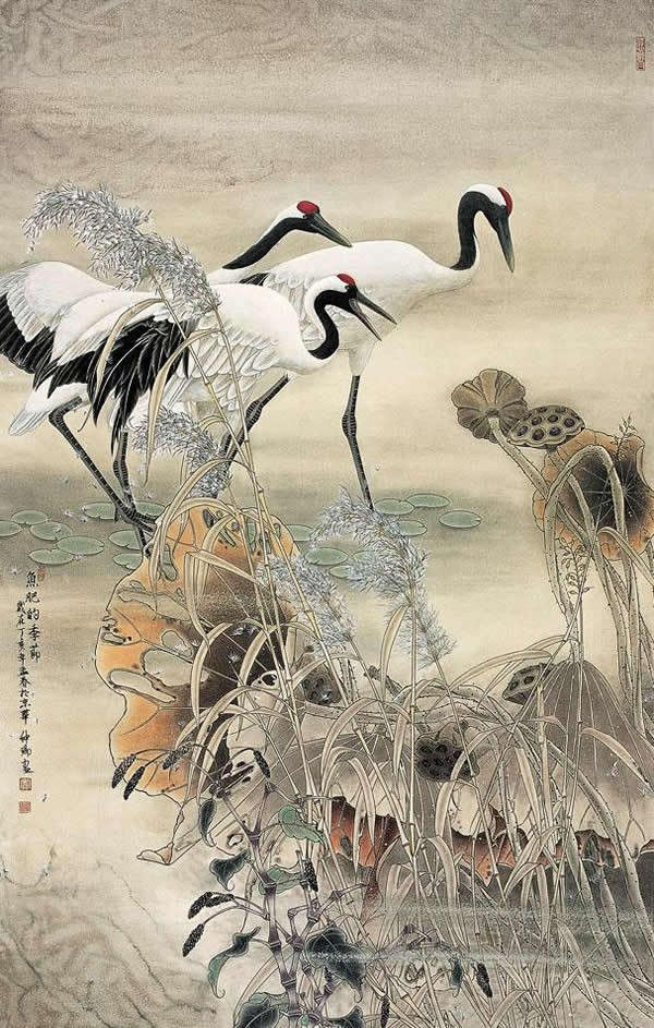 竇申清仙鶴工筆畫(huà)國(guó)畫(huà)作品欣賞